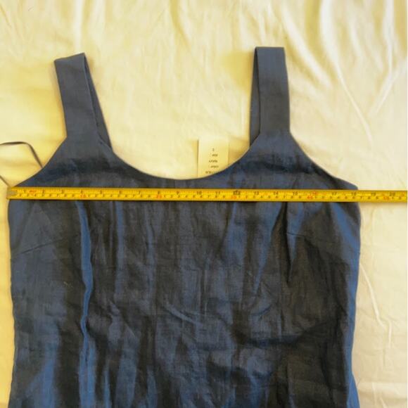 NWT Linen Neiman Marcus Navy W Sz S Shift Dress Embroidered Hem Mediterranean - Picture 8 of 9